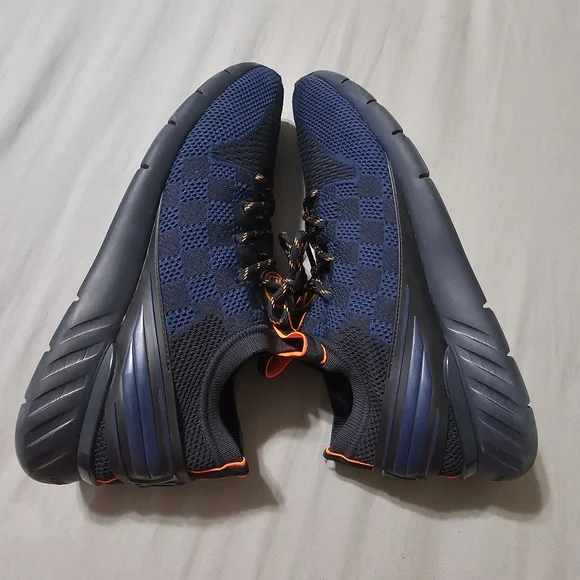 Louis Vuitton Navy Blue/Black Damier Knit Fabric & Rubber Fastlane Sneakers 10.5